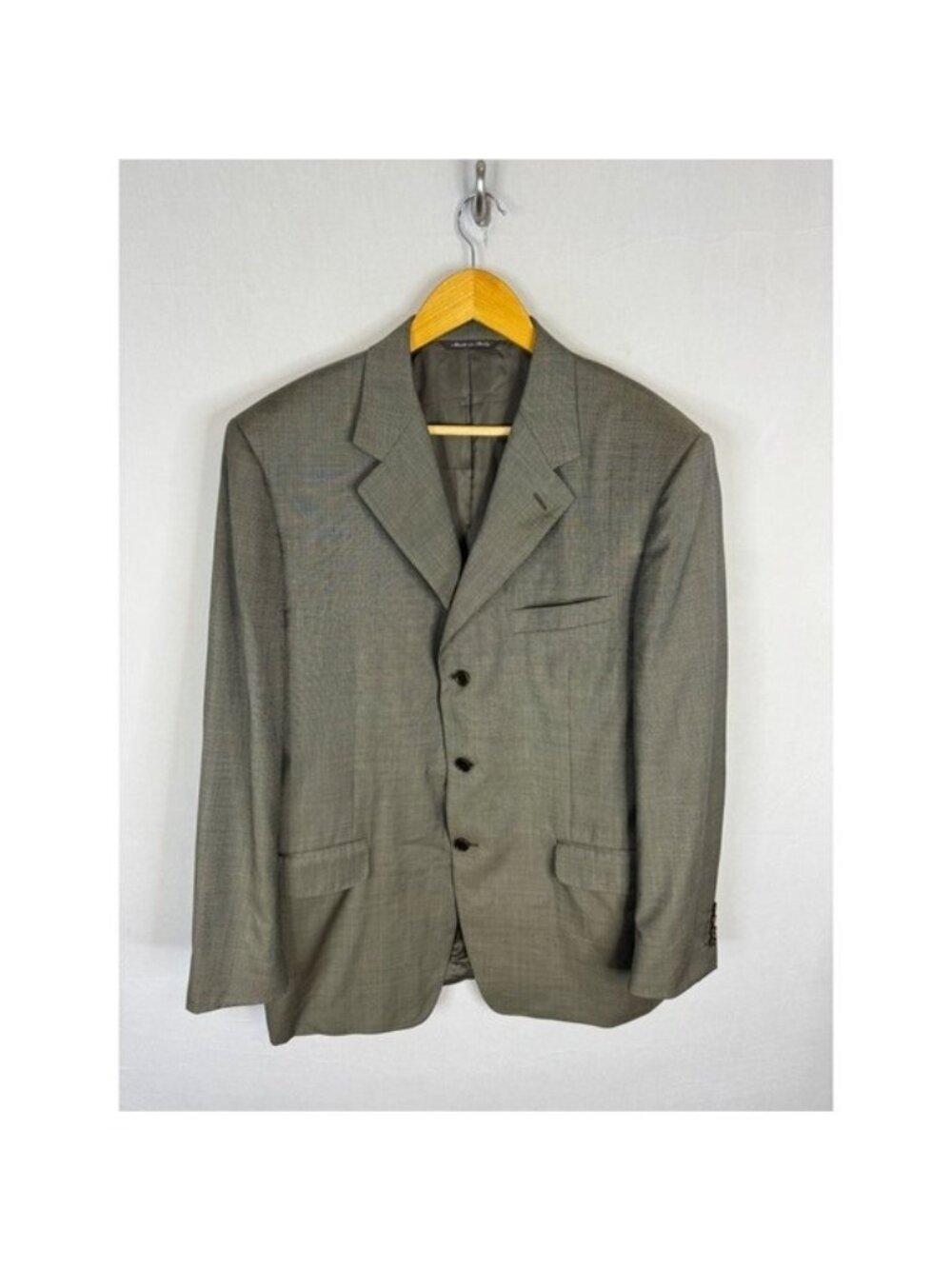 Canali Mens Pure Wool Blazer Sport Coat Olive Brown Micro Check Italy 54R US 44R